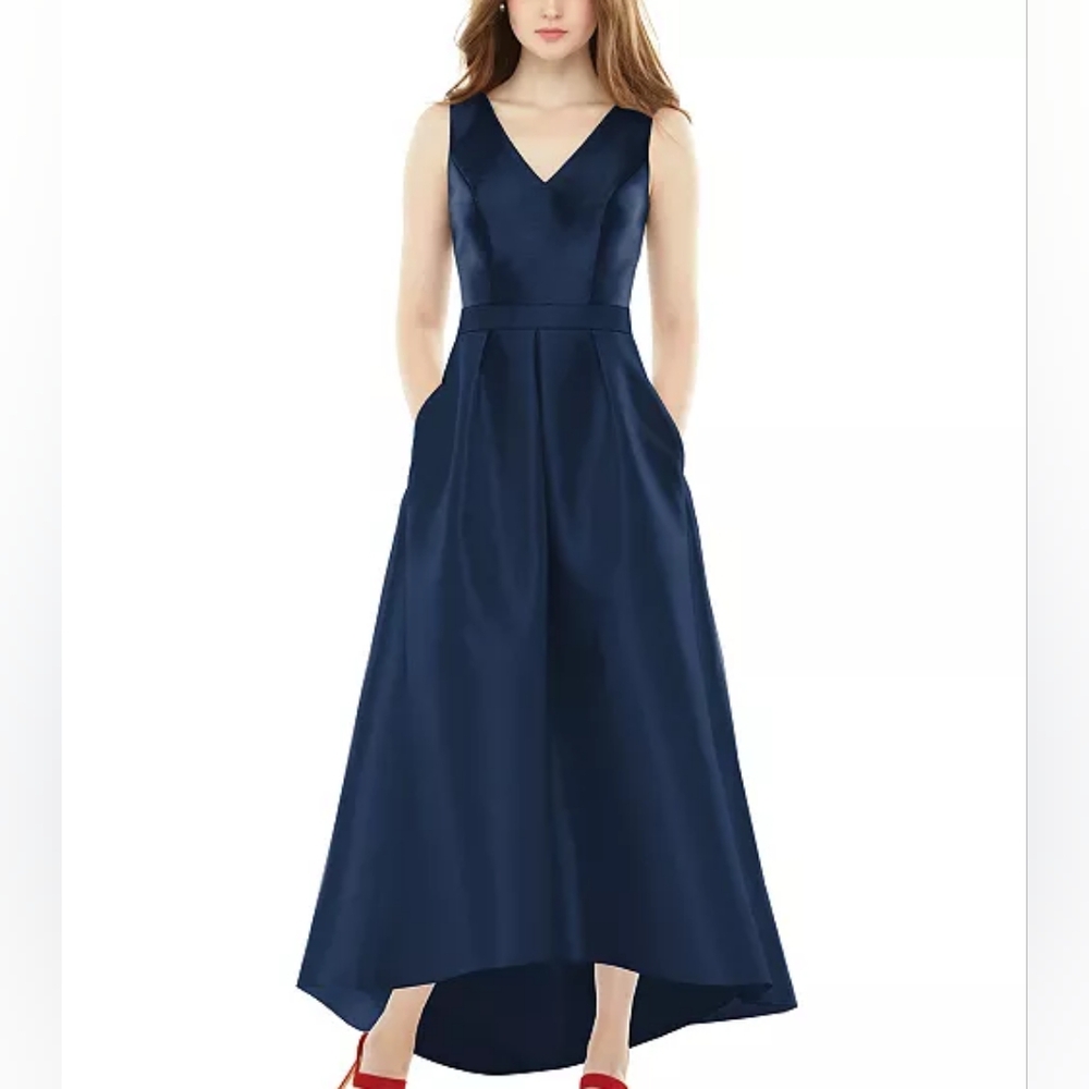 ALFRED SUNG 🏷️NWT Sleeveless V Neck Belted High-Low Gown Box Pleats 18
